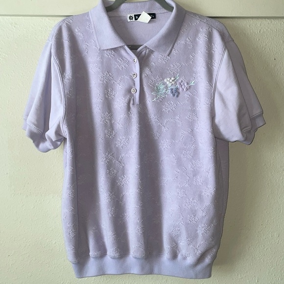 Vintage Blast purple short sleeve button blouse with floral detail - Picture 2 of 6